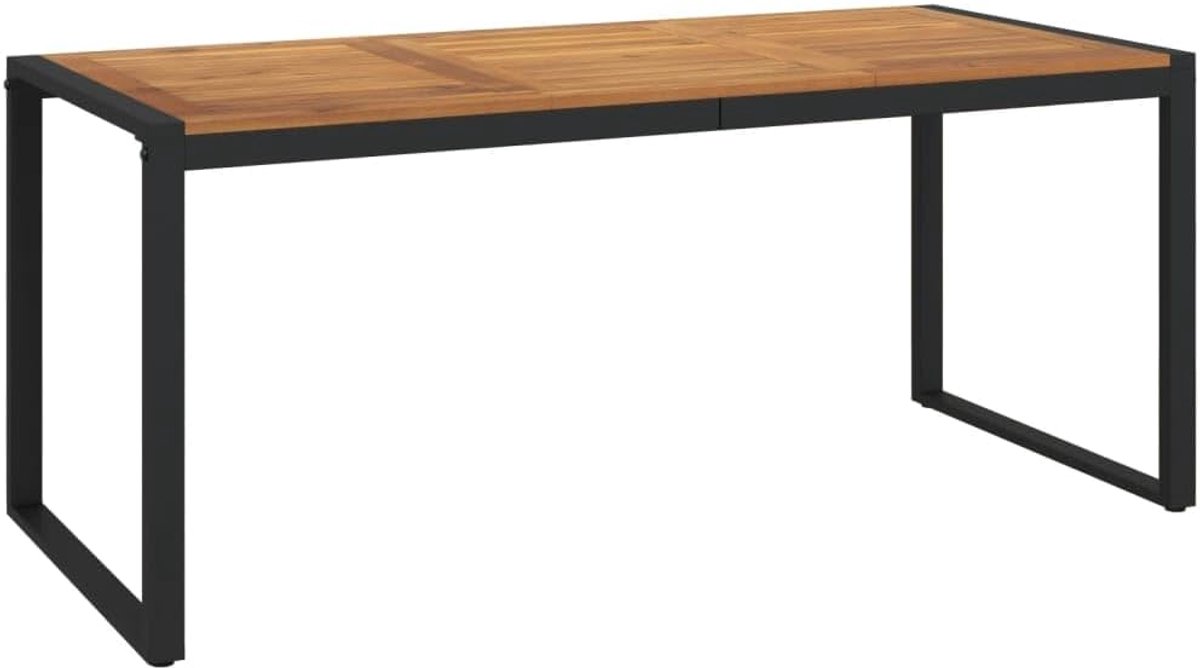 Eettafel voor tuin, outdoor, industrie, van massief acaciahout en metaal, U-poten, 180 x 90 x 75 cm, keukentafel, eetkamer, hout, houten tuintafel
