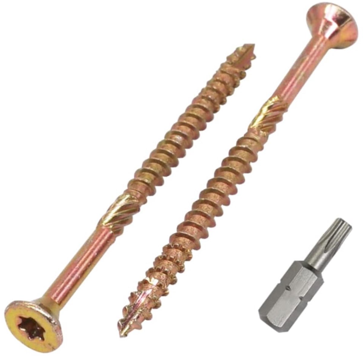 (Pack van 100 stuks) Universeel verzinkt staal 4,0 x 60 mm gele houtschroeven, verzonken kop, Torx-kop, type 17, spaanplaatschroeven (100, 4,0 x 60 mm)