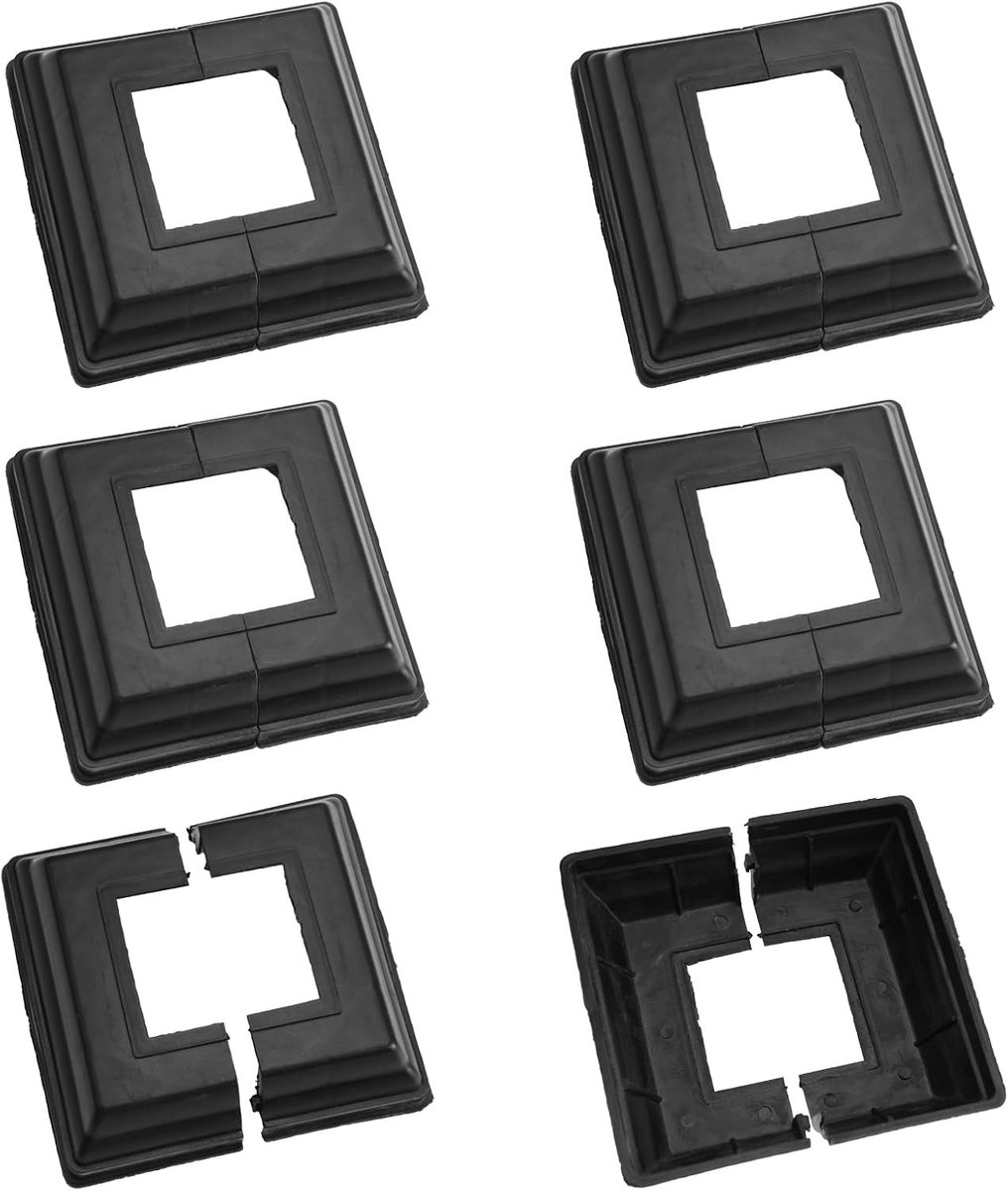 Sokkelplaat voor paal, 6 stuks 50x50mm zwarte decoratieve split sokkelplaat voor vierkante relingbasis voor trapleuning hek