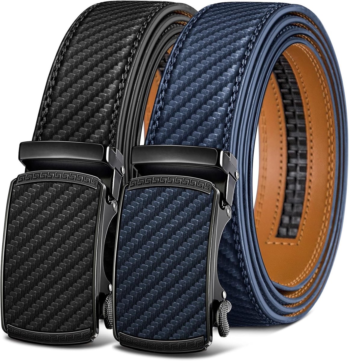 Riem Heren 2 stuks, KEMISANT Riem met automatische gesp Lederen riem voor Heren Verstelbaar 35mm Breed met Geschenkdoos