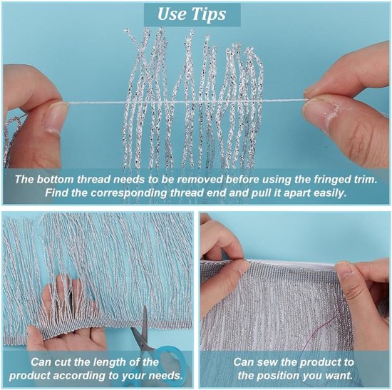 10 m glinsterende franjes boord 15 cm breed polyester kwasten kant afwerking metallic zilver wit franjes kant afwerking om te naaien kwasten kant afwerking voor Latijns-Amerikaanse — afbeelding 3