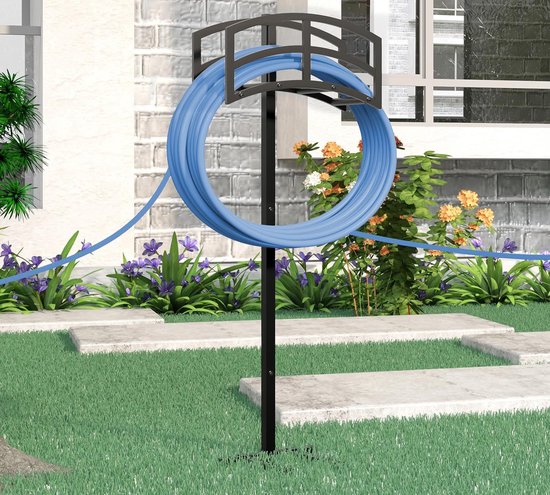Vrijstaande tuinslanghouder hanger, zware metalen waterslanghouder opslag standaard rek, houdt 45 m slang voor buiten, terras, gazon en tuin, zwart — afbeelding 5