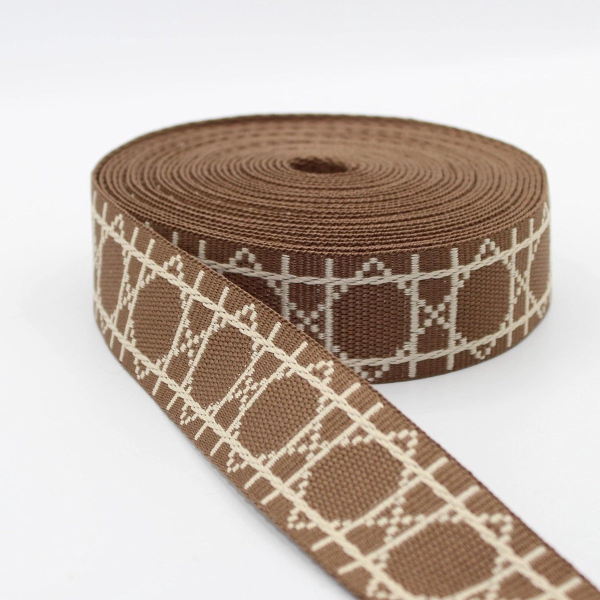 5 meter riem met geometrisch patroon, achthoekig, 38 mm, zacht, glanzend, voor tassen, schouderbanden, riemen, lederwaren (08 bruin)