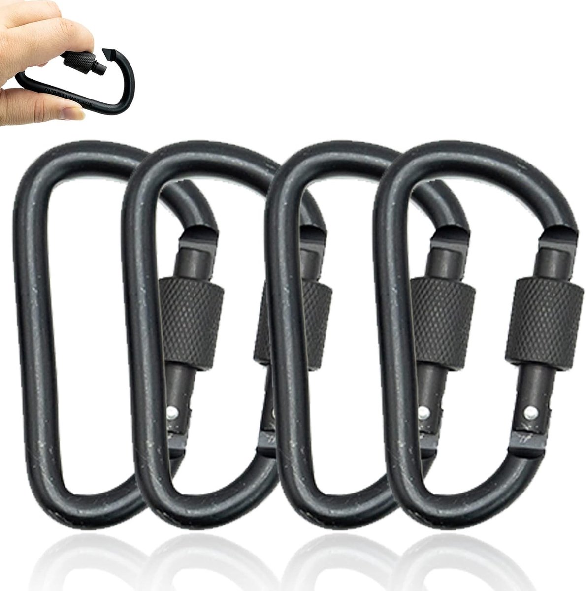 4 stuks vergrendelbare karabijnhaak, clips, sleutelclip, D-ring karabijnhaken met schroefslot, Duty aluminiumlegering vergrendeling sleutelhanger karabijnhaak clip haak voor kamperen wandelen