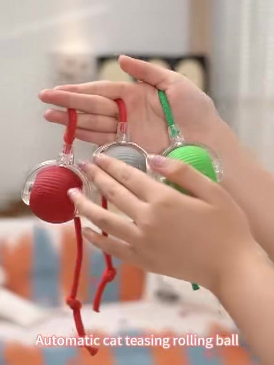 Interactief huisdierspeelgoed - Kattenspeelgoed - Met vogelgeluiden en een touwtje - Interactieve speelbal voor katten en honden - Slim automatisch rollen 360° - Elektrische speelbal voor katten en honden - Rood + Blauw
