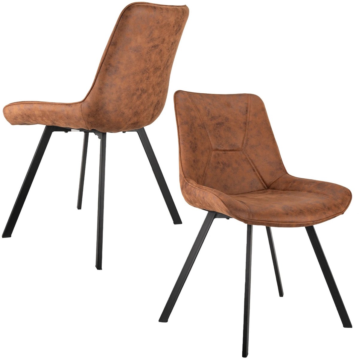ITRONIQ Eetkamerstoelen Set van 4 - Bruine Eetkamerstoelen Leerlook - Gestoffeerd - Metalen Poten - Vintage Industrieel