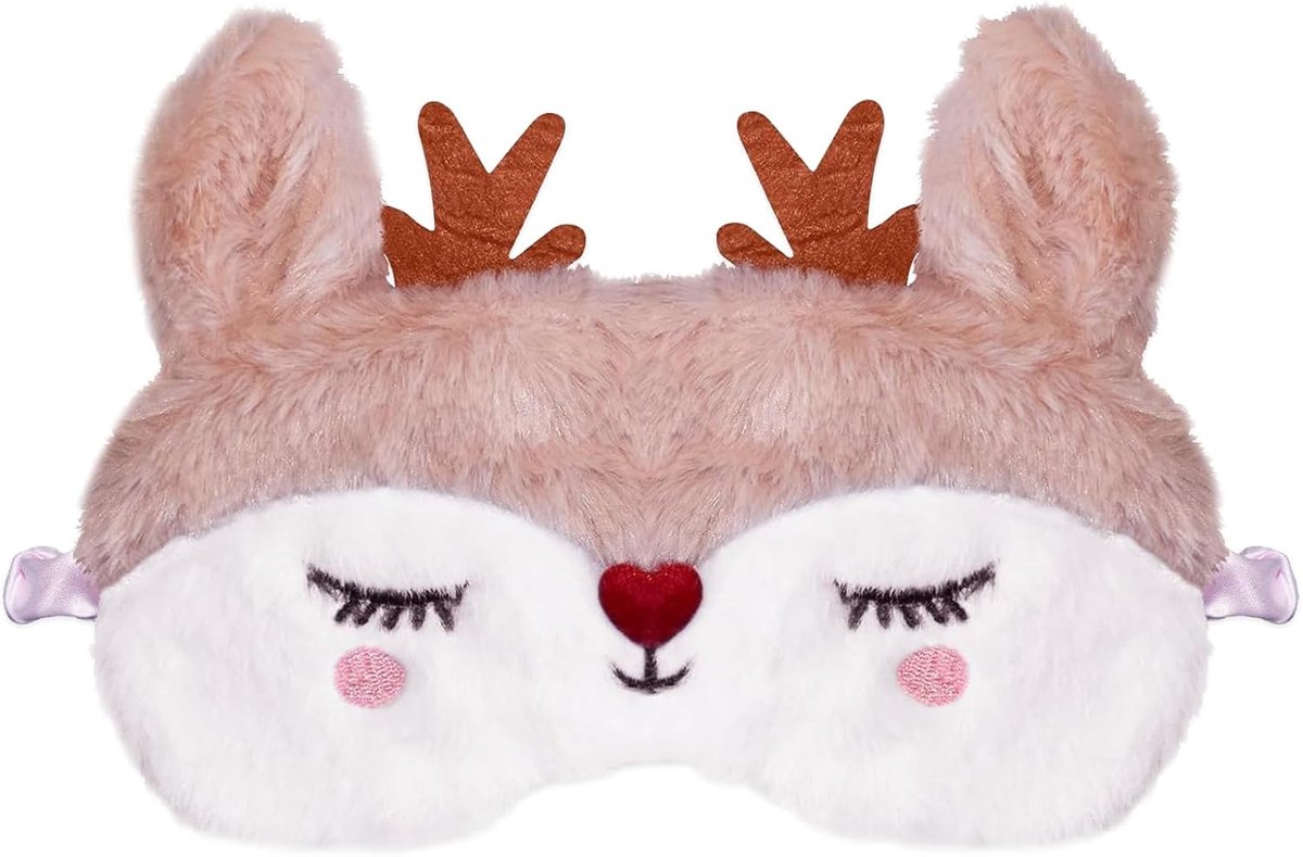 SnelShoppen - Dierenslaapmasker Kerst, Pluche Rendier Slaapmasker voor Kinderen en Volwassenen, Ideaal voor Reizen, Dutjes en Feestdagen