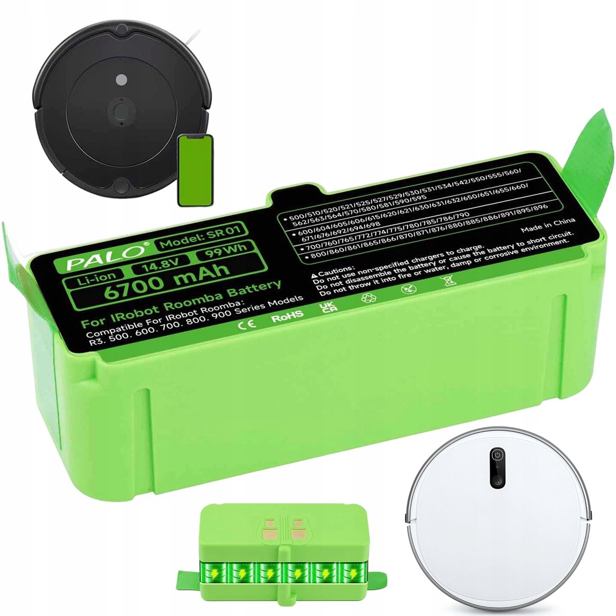 Vervangende Accu - Lithium ion Accu - 14,8V 6700mAh Batterij - BMS Beveiliging - Voor Roomba 500, 600, 700 & 900 Series - Veilig