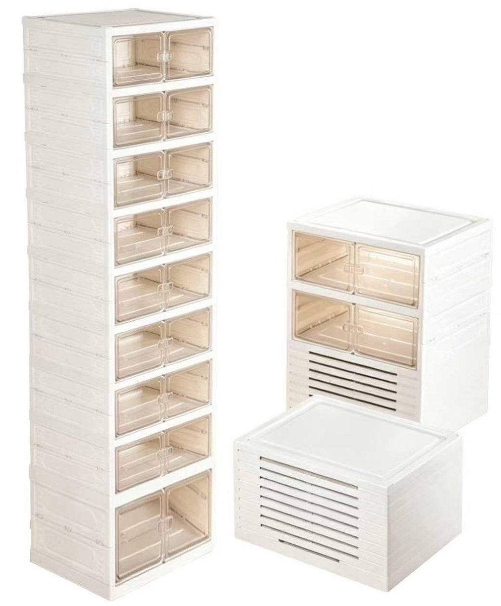 OFMOTRA Schoenenrek - Schoenenkast - Schoenenbox - 9 Niveaus - Opvouwbaar - tot 18 Paar Schoenen -Schoenen Opbergsysteem - Stijlvol -35 x 45 x 167.6cm - Transparant - Wit