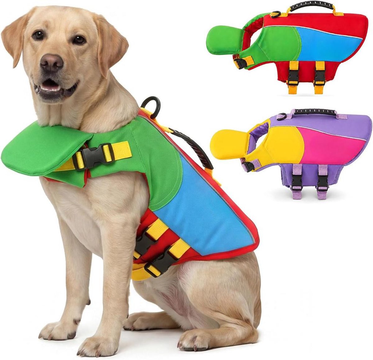 KZQ Reddingsvest voor honden - Reflecterend reddingsvest met reddingshandvat en kinbescherming - Hoog drijfvermogen, veilig en betrouwbaar - Geschikt voor kleine, middelgrote en grote honden - Paars - Maat S