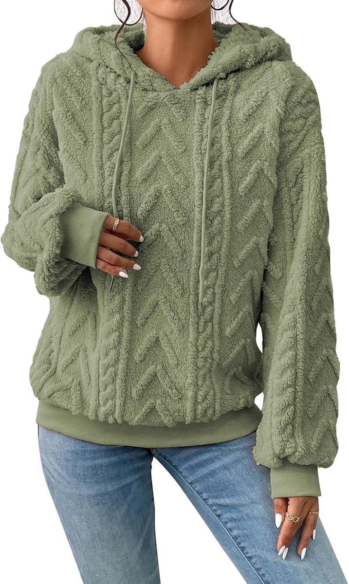 teddyfleece informeel sweatshirt, pluizige hoodie in effen kleur, extra grote warme wintertrui
