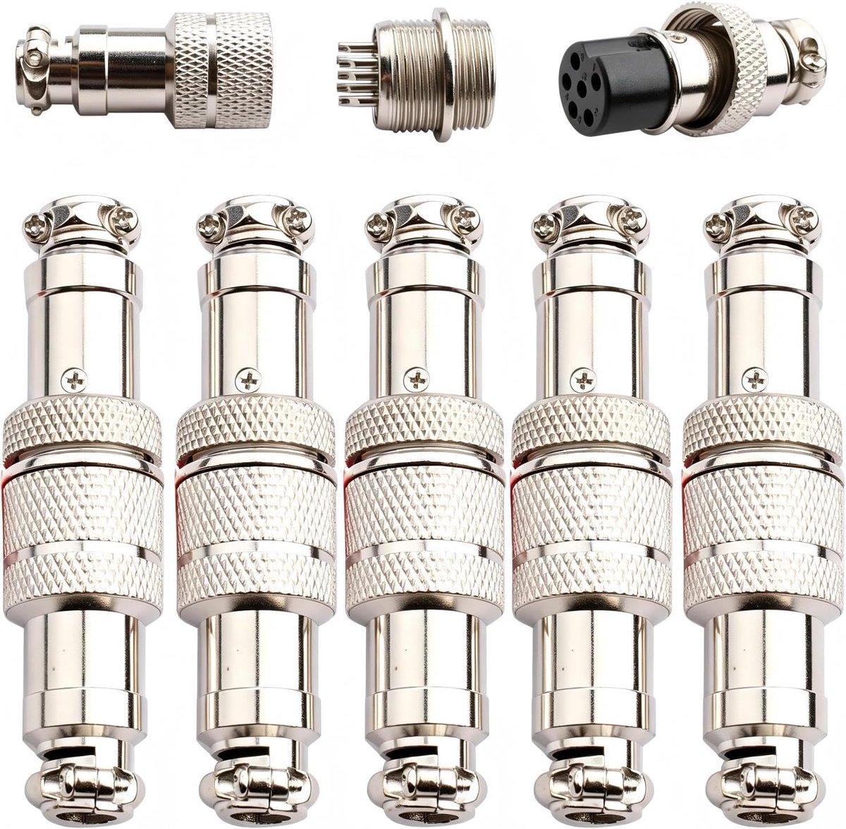 5 Paar GX12 6Pin luchtvaartstekker, 12 mm mannelijke/vrouwelijke ronde connector, paneelmontage metalen luchtvaartplug, GX12 luchtvaartconnector stekker (Docking-type)