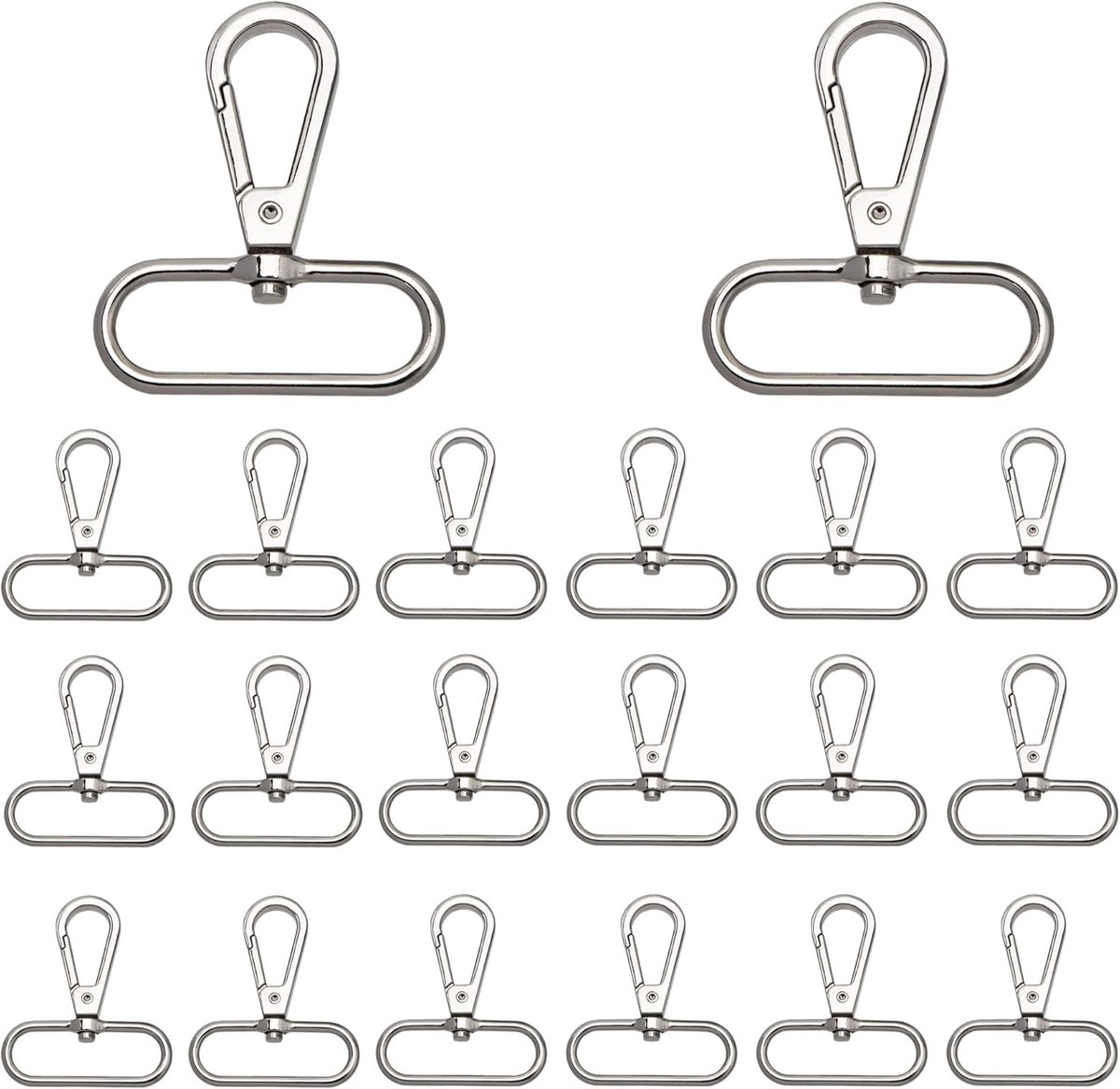 karabijnhaak, sleutelhanger, 38 mm, 360 graden metaal, trigger, snap haken met D-ringen voor tassen, riemen, doe-het-zelf, naaien, handwerk, tasaccessoires (20 stuks)