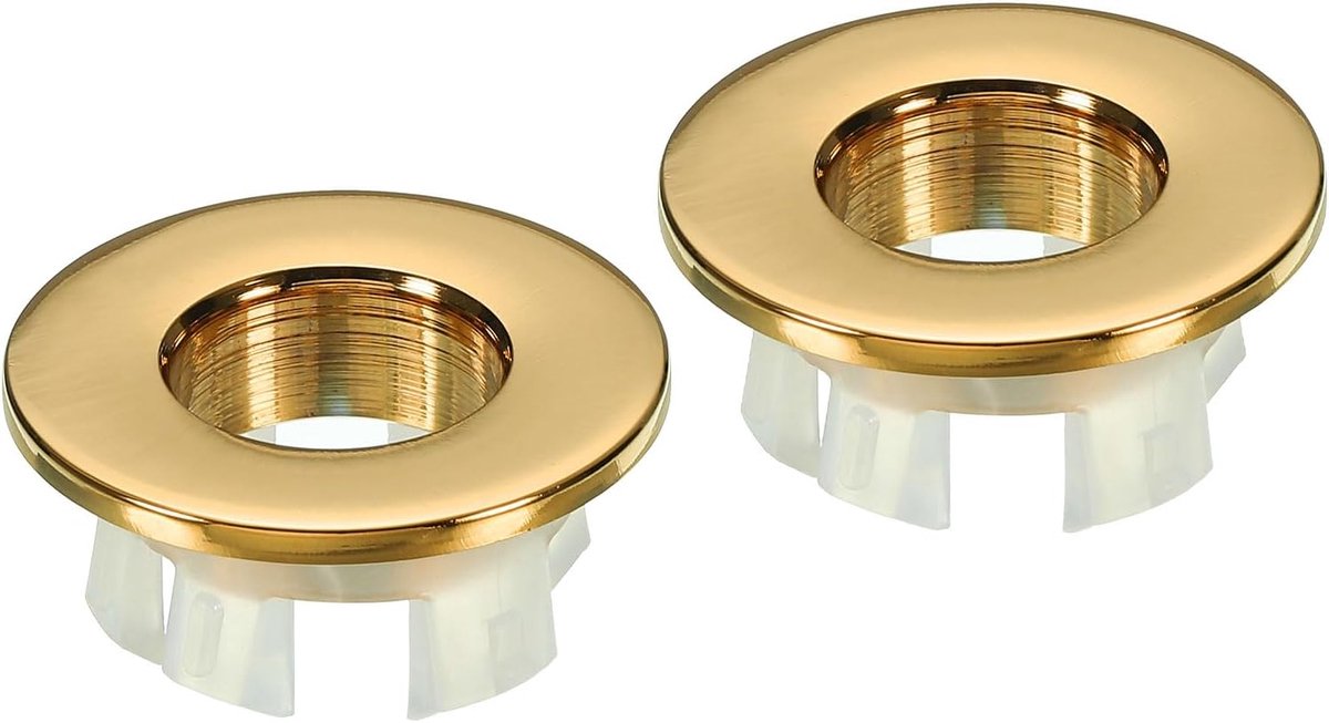 Overloopring, 2 stuks gootsteen, ronde hoes, wastafelbekleding, messing inzetstuk in gat, ronde doppen voor keuken, badkamer, goud