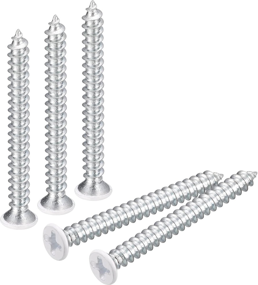 ST5 x 50 mm 50 stuks witte schroeven, zelftappende schroeven, witte schroeven, zelftappende schroeven, platte kop, kruiskop, hout, schroeven voor houtwerk