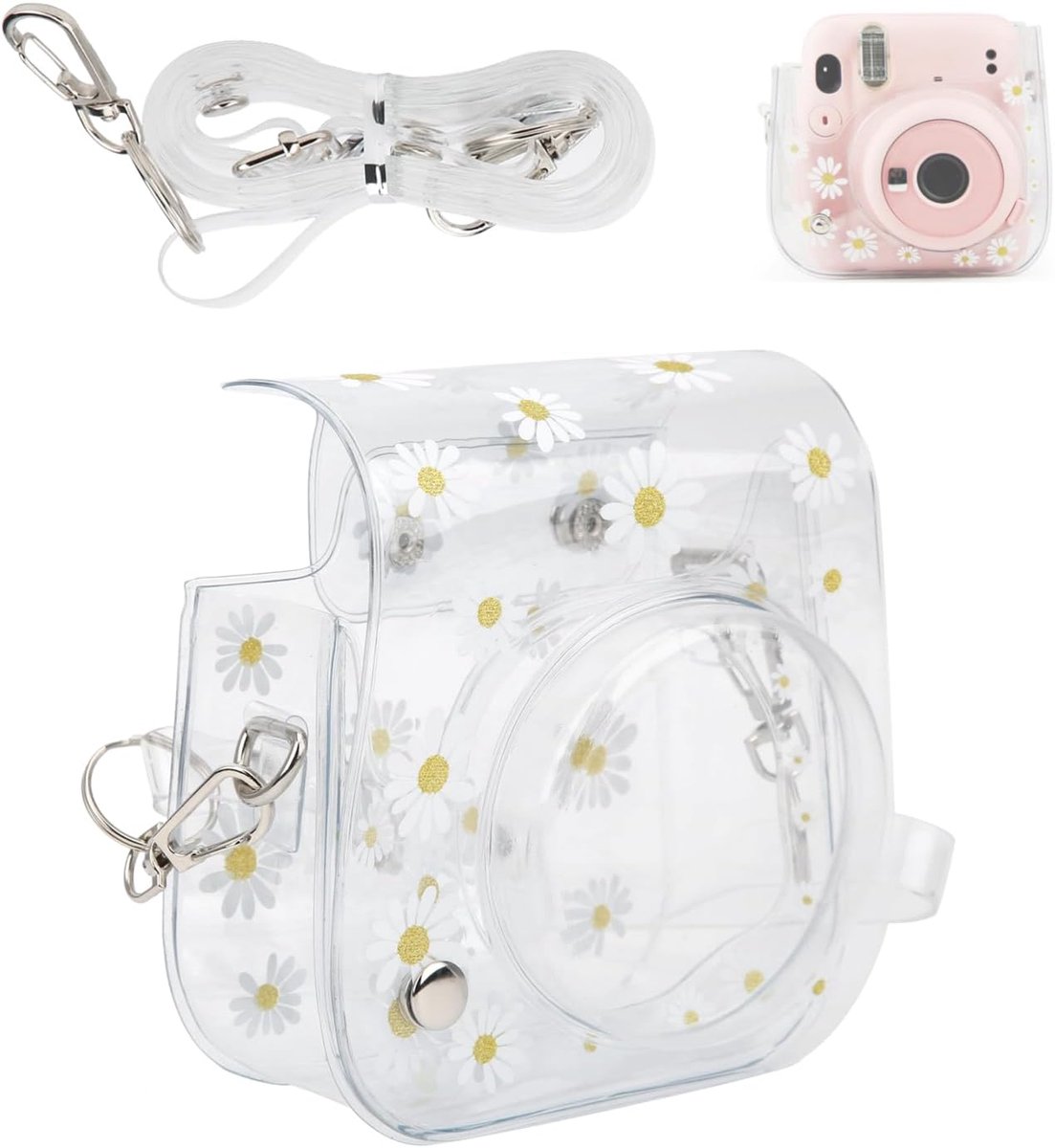 Camera Case, PVC Camera Beschermhoes Daisy Transparante Sling Shell Tas met Schouderriem voor Fujifilm Instax Mini 11/9/8 Camera