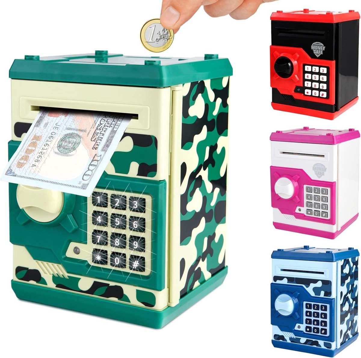 Go Spaarpot voor kinderen, elektronisch wachtwoord, groot volume | spaarpot, geldautomaat, spaarvarken, kinderen, geld, munten voor jongens en meisjes van 3-12 jaar (groen)