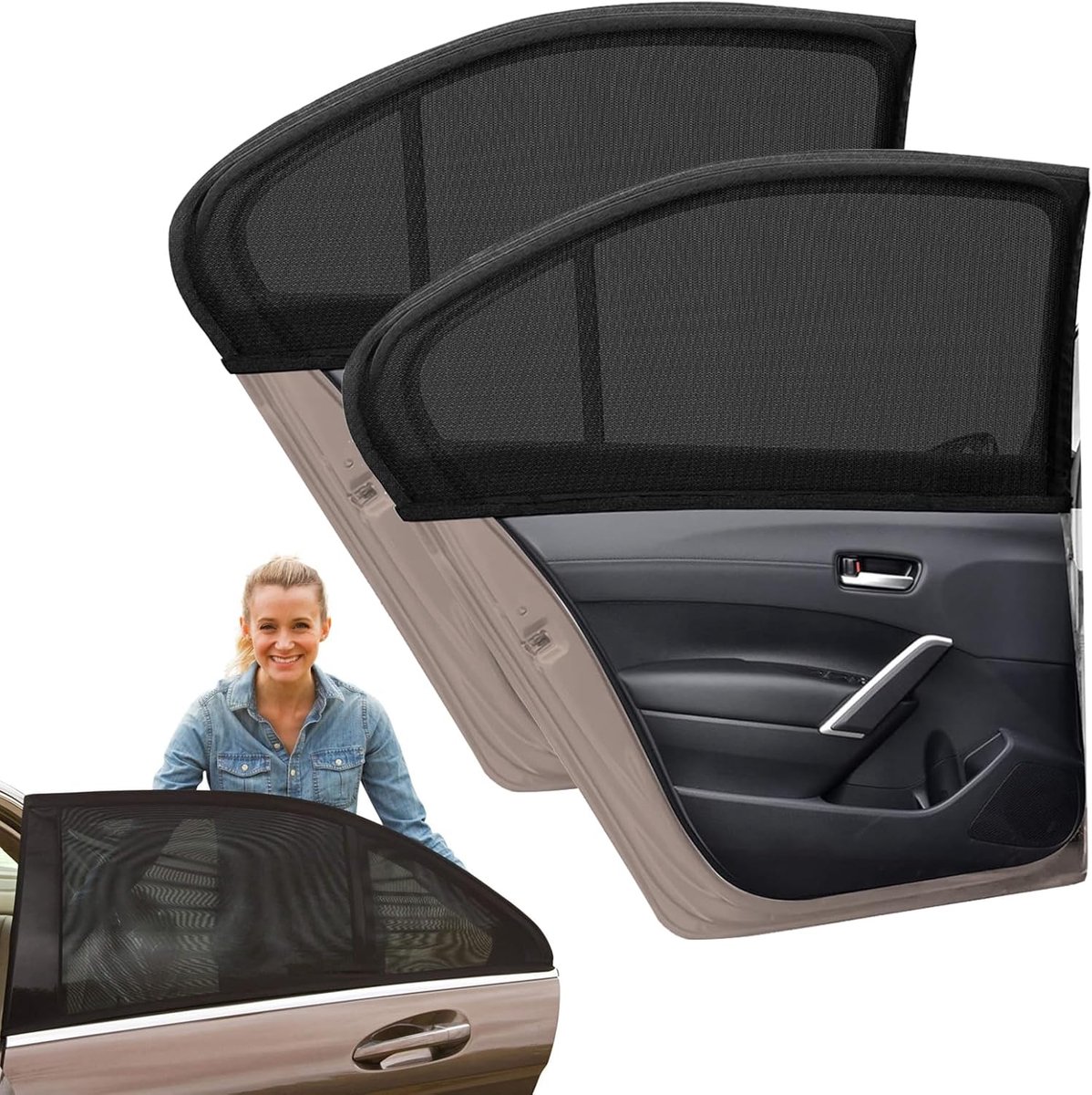 Zonwering voor de auto, baby, 2 stuks, universeel net voor uv-bescherming, hittebescherming, kinderen, zijruiten, verduistering ramen binnen, met zeer elastisch ijszijdemateriaal