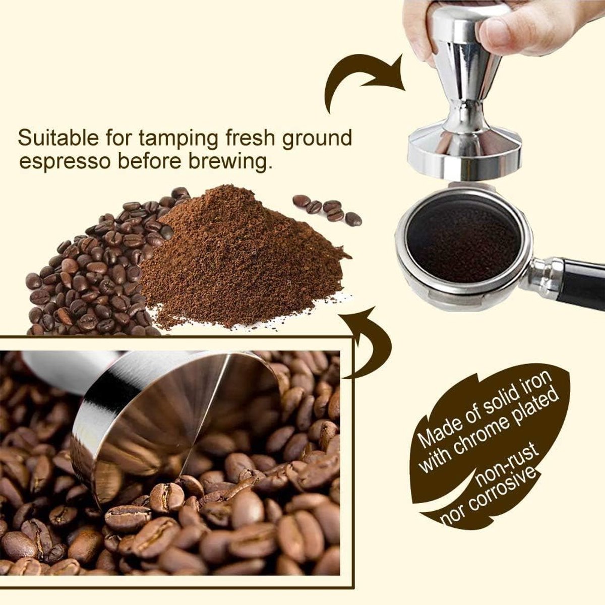 Koffiestamper, 51 mm basis roestvrij staal espresso tamper, voor 51 mm filterhouder