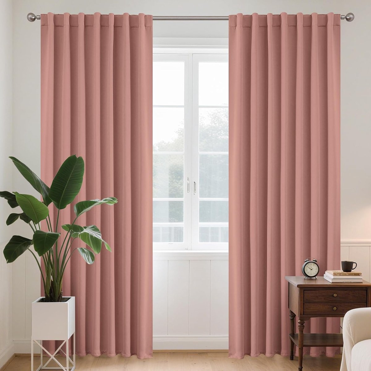 Gordijnen met lussen, verborgen gordijnen, set van 2, H 175 x B 140 cm, dromerige roze verduistering, ondoorzichtig, kort polyester gordijn, stangdoorgang, gordijnen slaapkamer, woonkamer