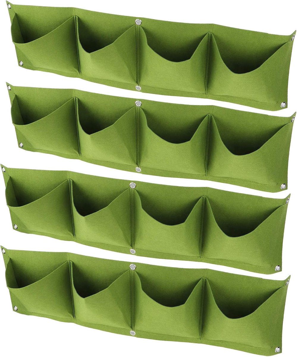 hangende buitenmuurplanter 4-delige 4-pocket plantentas Wandmontage Herbruikbare afbreekbare vilt tuinplanter Kruiden, vetplanten Kunstplanten of bloemen.(groen)