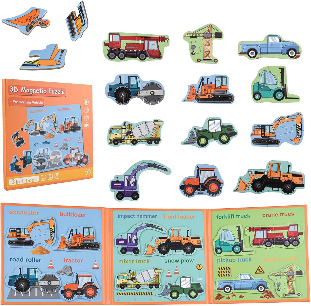 Magnetische puzzel met 60 herbruikbare stickers voor kinderen, 41 delen, puzzel, peuters, kleuterschool, leren, reizen, speelgoed, auto, vliegtuig