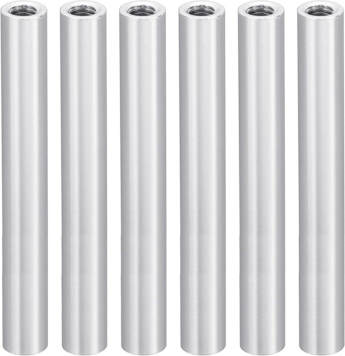6 stuks M3 metalen draadbussen, ronde aluminium ruimterschroeven, 3x5x40mm, zilverkleurig