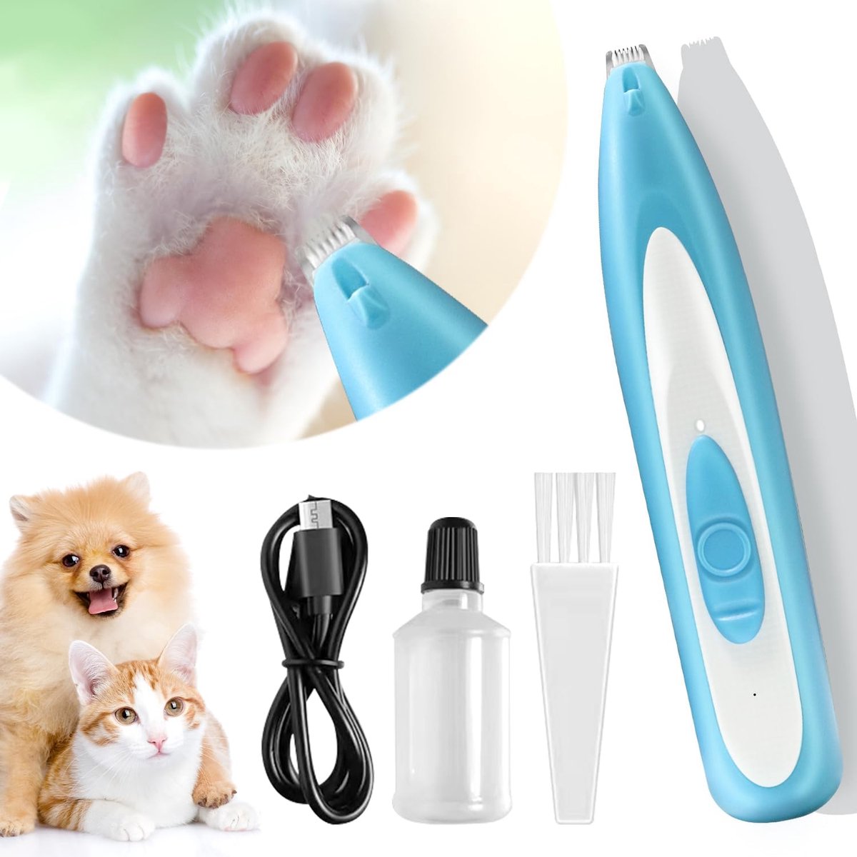 hondentrimmer, hondenscheerapparaat met led, oplaadbare USB-kattenscheermachine, geluidsarm hondenscheerapparaat, professionele hondentondeuse voor het snijden van honden en kattenpoten, oor