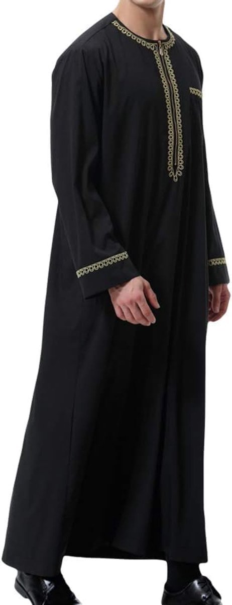 Kaftan voor heren, moslims, met ronde hals, lange mouwen, retro tuniek
