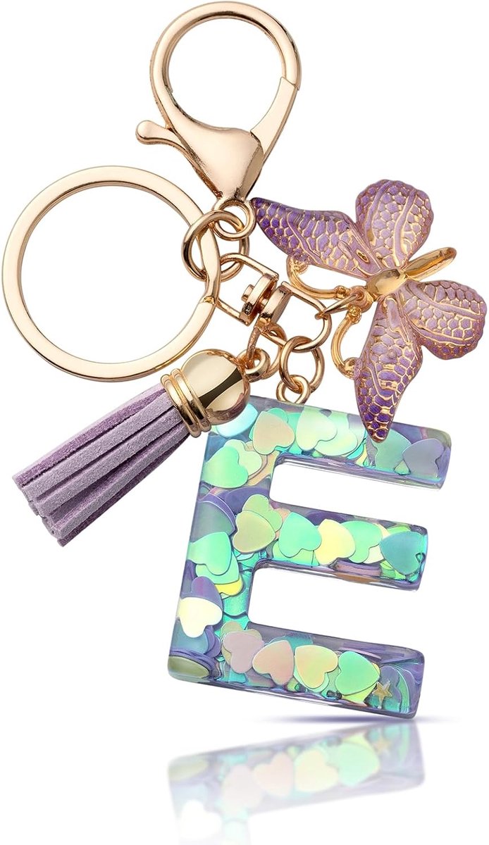 Sleutelhanger met letter meisje sleutelhanger beginletter geschenk vrouwen sleutelhanger vlinder, paars, lila