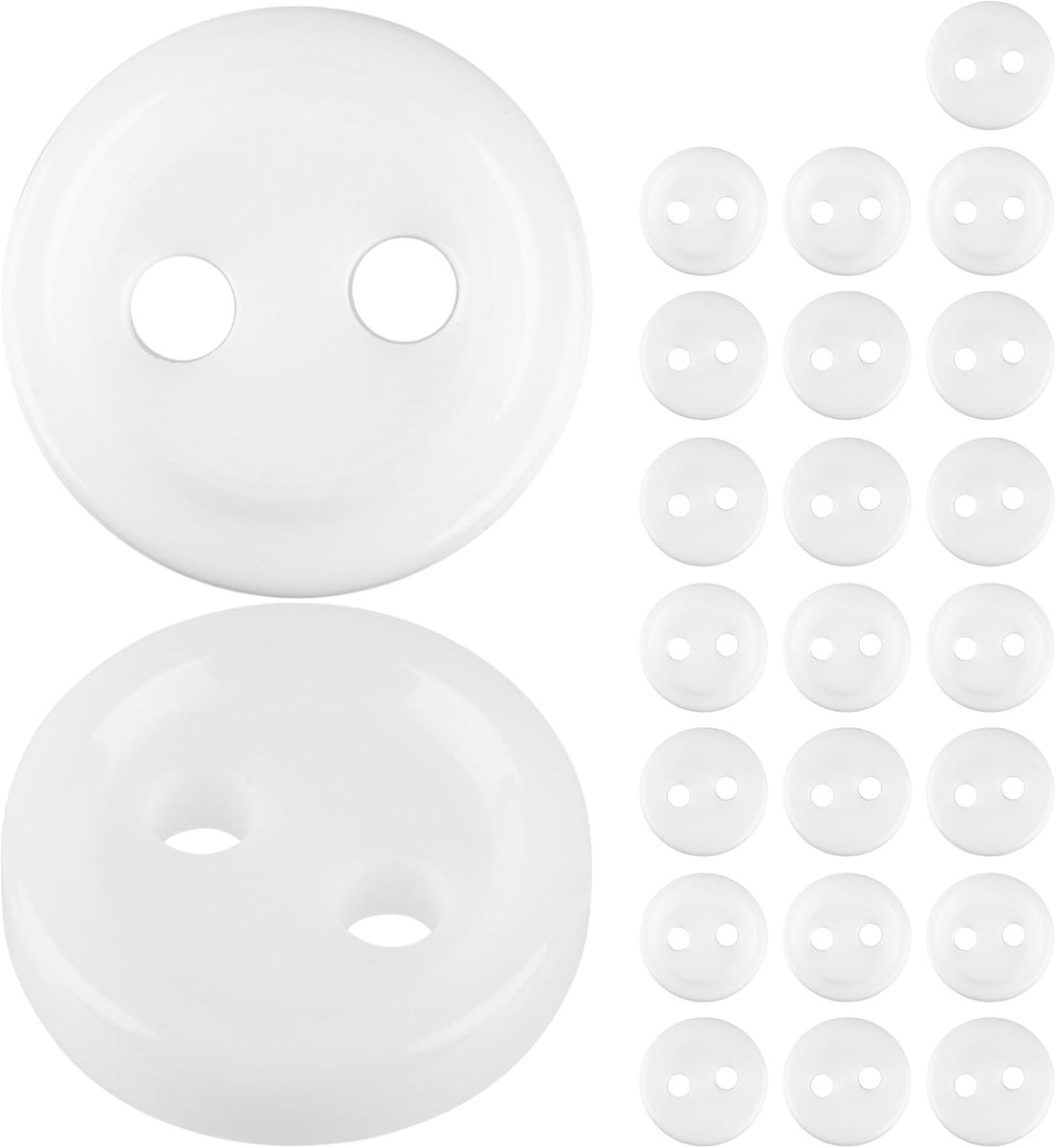 Knopen voor kleding, 24 stuks, 2 gaten, Ø 8,9 mm, in wit, polyester maat 14L, harsknopen voor jas, mantel, hemd, poloshirt, doe-het-zelf knoop kunsthars, wasknopen, basisknopen, knutselknopen