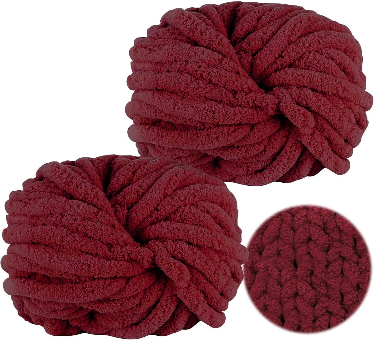Wol, 250 g x 2, Chunky Yarn voor Handbreien, Armbreien, Dieprood, Super Zacht voor Haken van Deken, Sjaals, Mutsen, Sierkussens