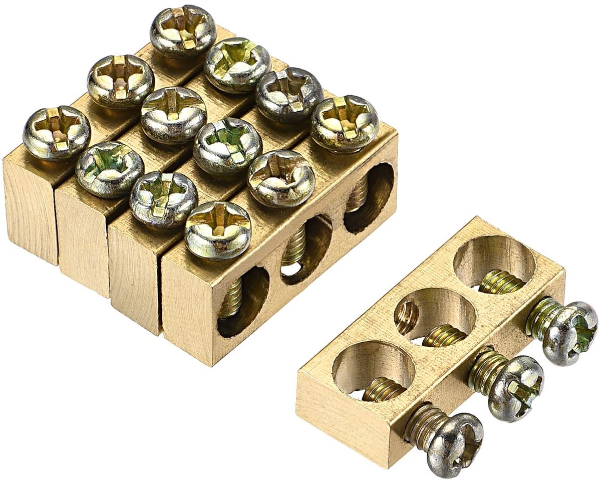 sourcing map 5 stk. klemmen aardingsrail schroefblok barrière messing 3 posities 25 mm x 5,7 mm x 10 mm voor elektrische verdeling