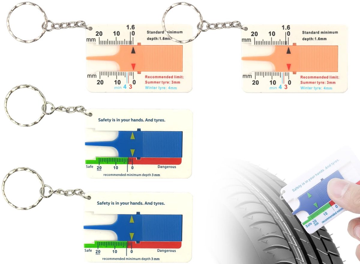 Bandprofieldieptemeter, 4 stuks, 0-20 mm, profieldieptemeter voor banden, motorfiets en auto
