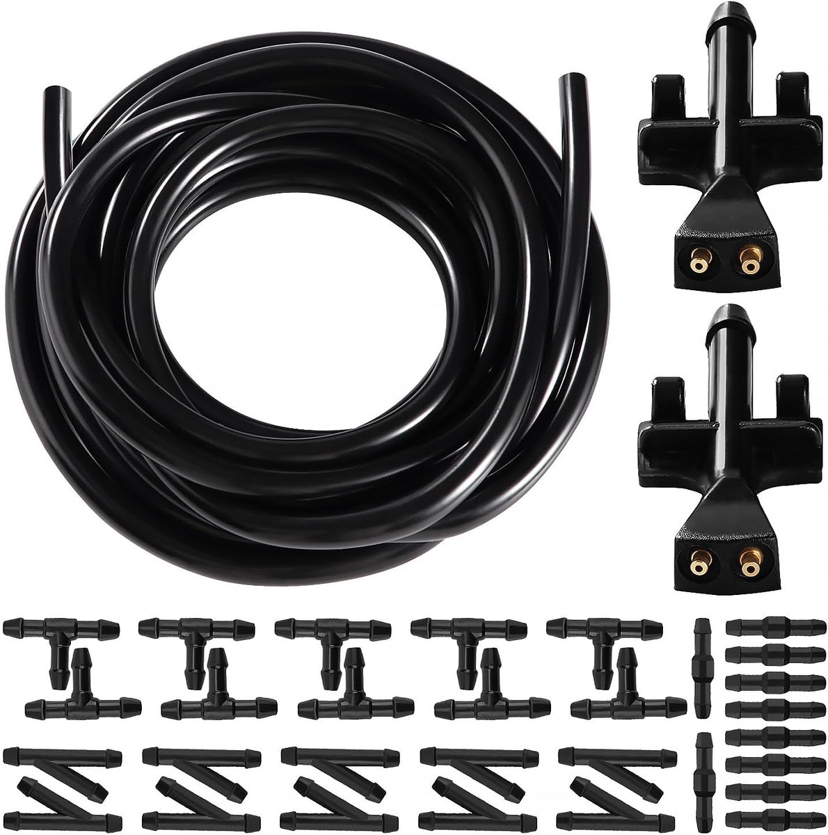 Rubberen Voorruitslangenset, 3 m Ruitenwisserslang en 2 Stuks Voorruitsproeiers 93387764 1451243 en 30 Stuks Slangconnector
