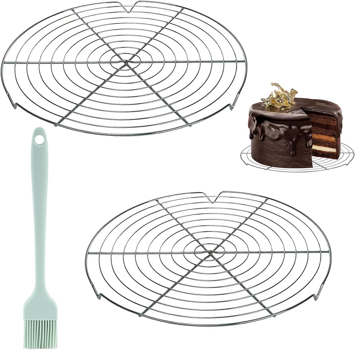 koelrooster, 2 stuks 32 cm afkoelrooster, rond taartrooster, roestvrij staal, taartkoelrooster, keukenaccessoires, voor koelen, bakken, koken, stomen