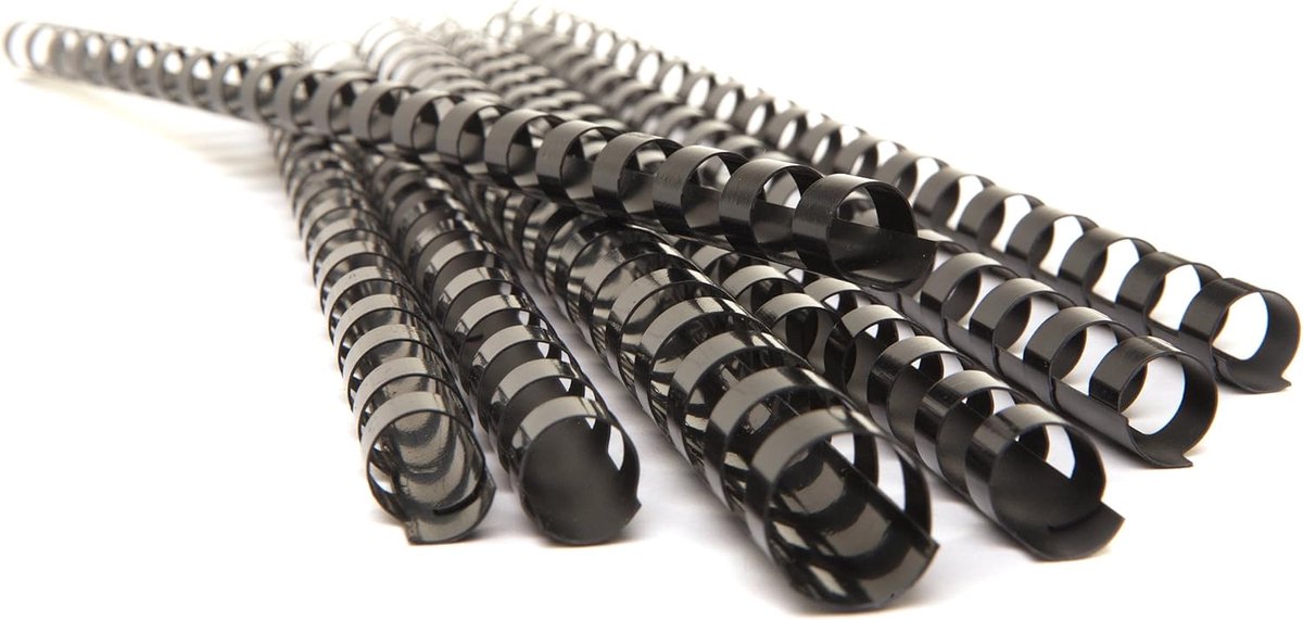 Bindruggen 19 mm A4 zwart, verpakking van 100, 21-rings rug, bindt tot 165 vellen - 8002009