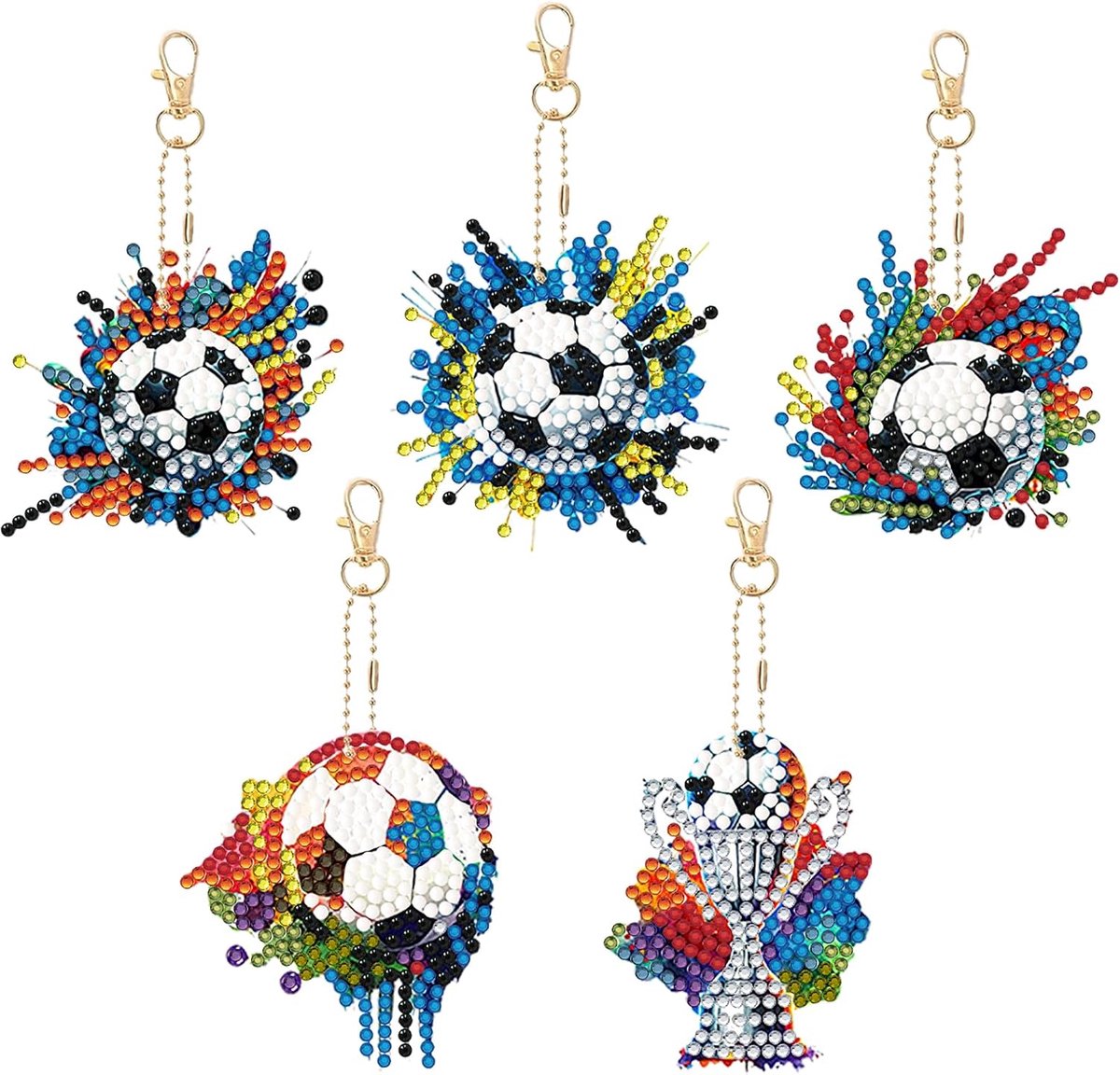 5 stuks voetbal diamond painting sleutelhanger diamant schilderij | Doe-het-zelf diamantborduurwerk, kunst, sleutelhanger voor volwassenen en kinderen, geschikt voor rugzakken