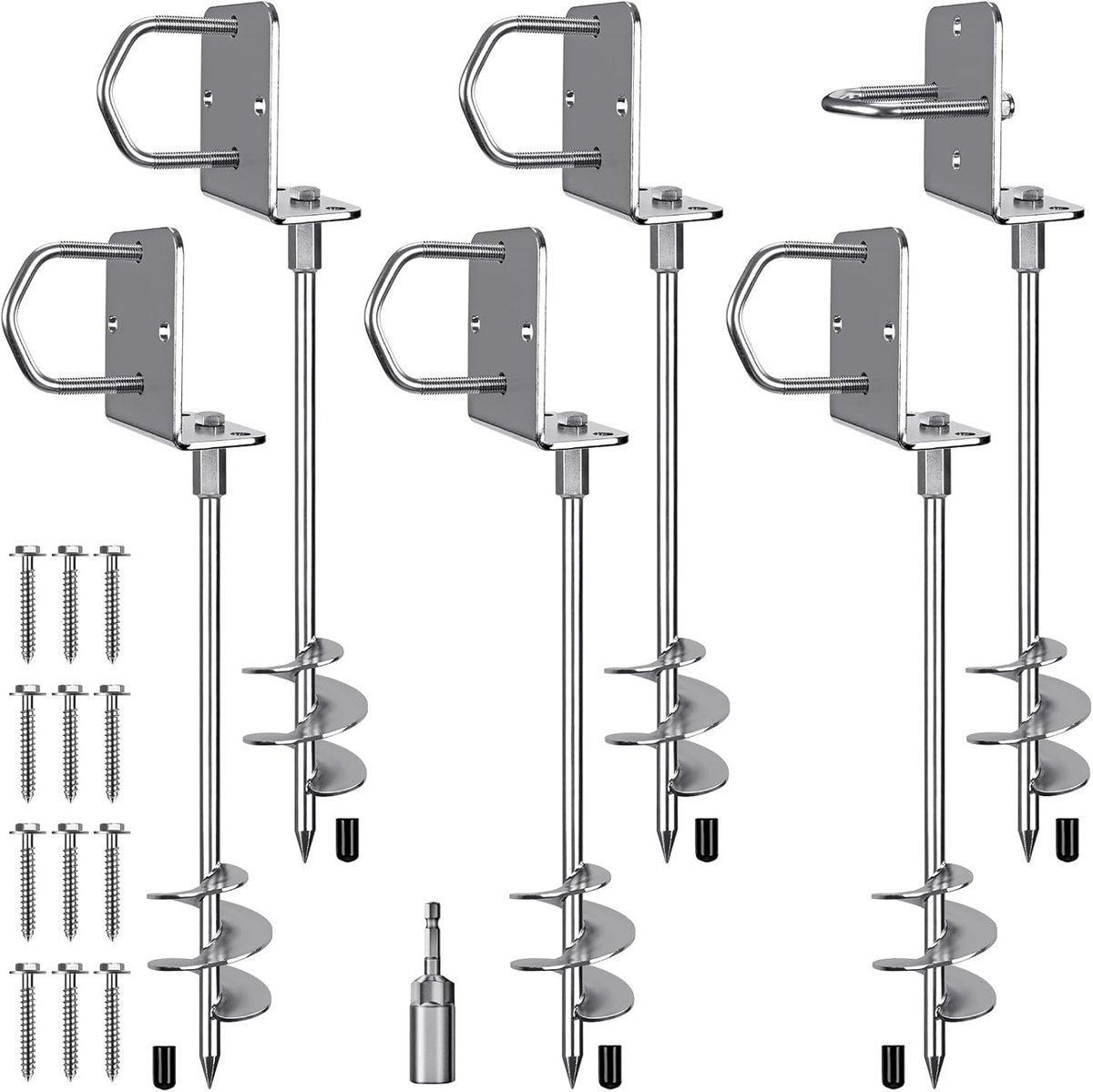 61 cm grondankers Heavy Duty, 3 inch bredere spiraalvormige trampolineankers, multifunctionele schroefbare aardankers voor stacaravan, trampolines, carports, schommelsets, schuren en meer, 6