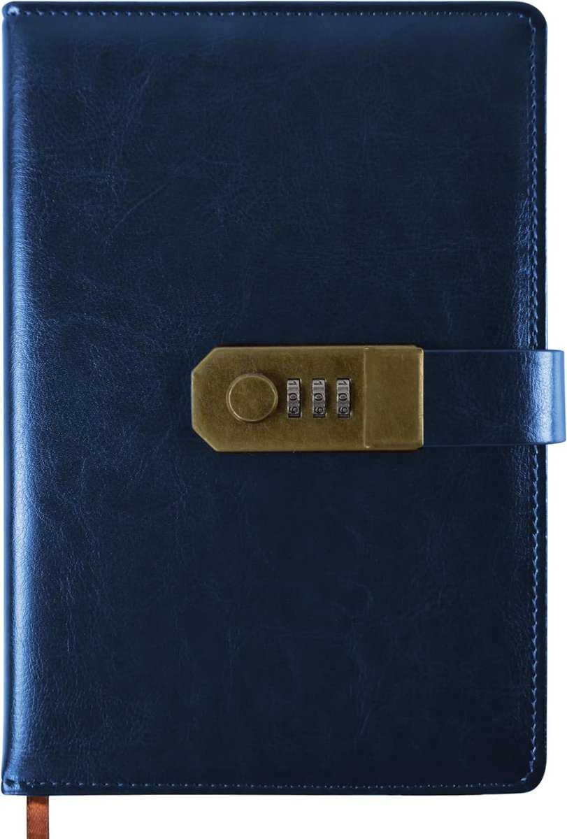 agenda met slot, A5 PU lederen agenda met code 200 pagina's, 100 grams papier, Vintage leesdagboek agenda met slot voor vrouwen en mannen, (Blauw)