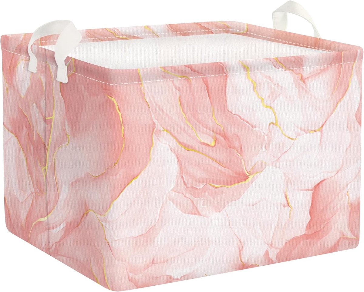 Wasmanden voor dames, marmer, mand, speelgoed, kleding, waterdicht, voor meisjes, opbergmand voor badkamer, slaapkamer, wasgoed, roze, 40 x 30 x 30 cm
