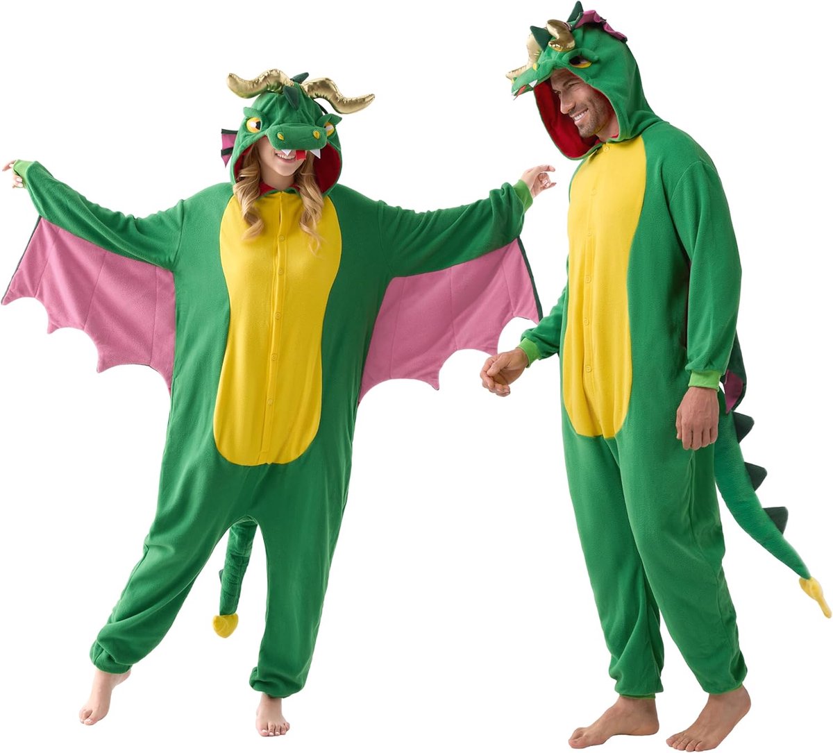 Creations Uniseks pyjama voor volwassenen, pluche kostuum met hoedstaart voor aankleden, rollenspel, Halloween, kostuum, XL, roze