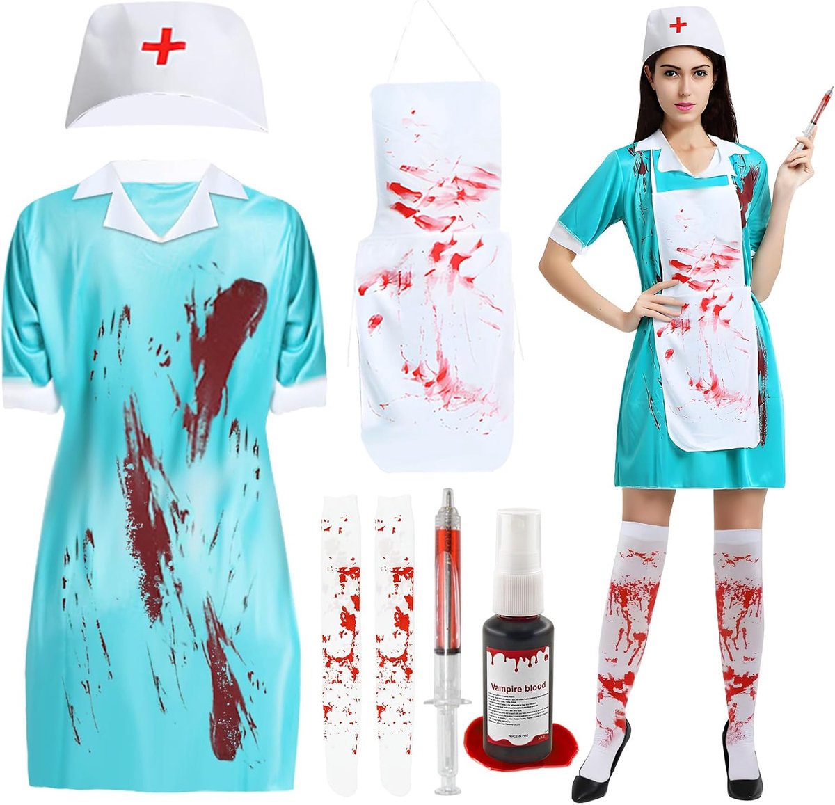 Nonnenkostuum voor dames, carnavalskostuum met nonnenkap, halsketting, rok, kruisketting + riem, middeleeuws kostuum voor dames, carnavalskostuum, religieus, Vikare, zwart kostuum outfit