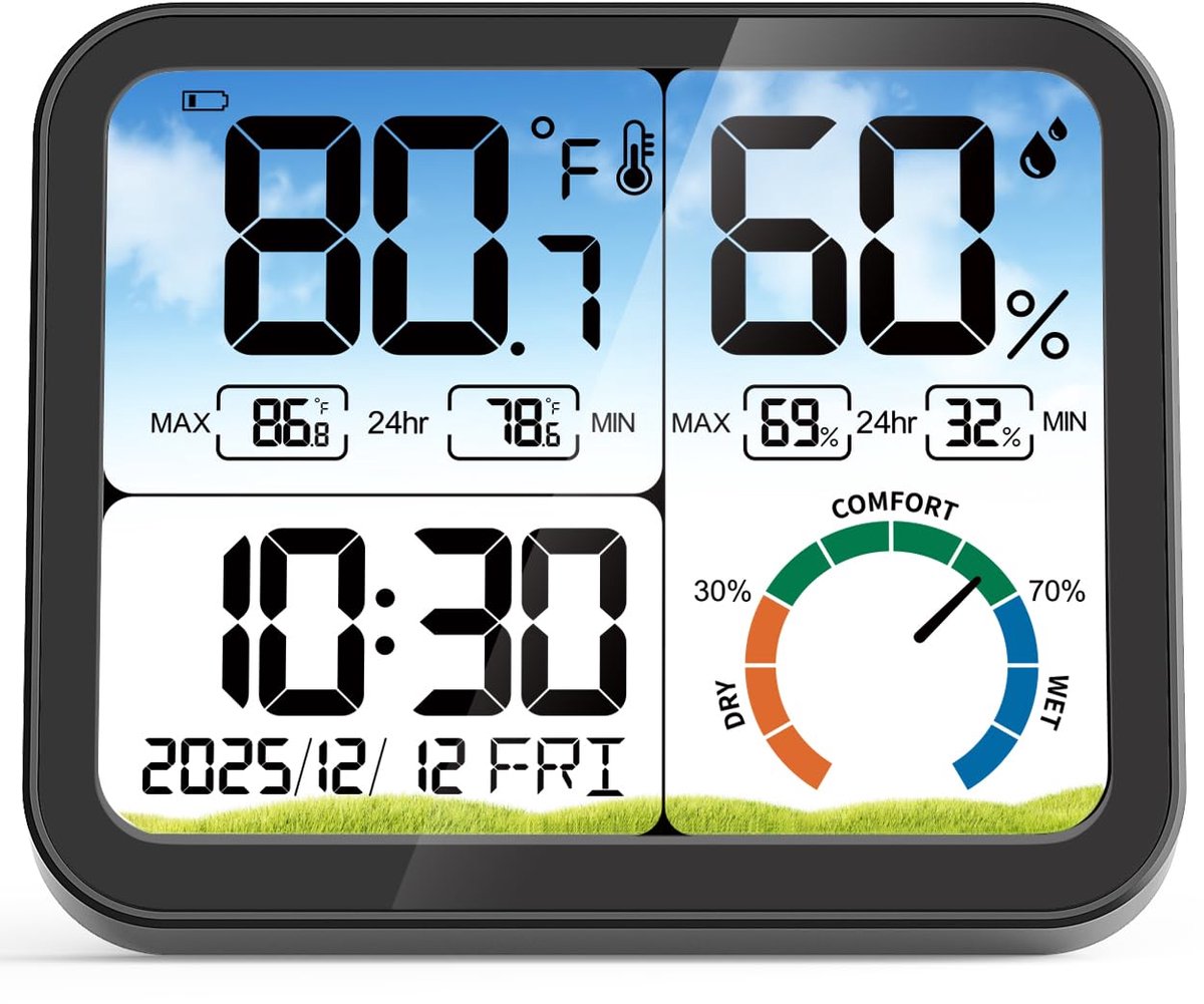Digitale binnenkamerthermometer - 5,8 inch extra grote display temperatuurvochtigheidssensor met nauwkeurige temperatuur-vochtigheidsmeter monitor, kalibratie, max & min records, comfort