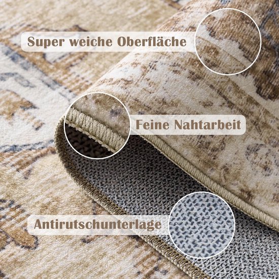 Loper, 60 x 150 cm, wasbaar, keukenloper, laagpolig, retro, baksteenmotief, bloem, oosters tapijt, antibacterieel, opvouwbaar, antislip, dun voor looppaden, slaapkamer, woonkamer, hal — afbeelding 2