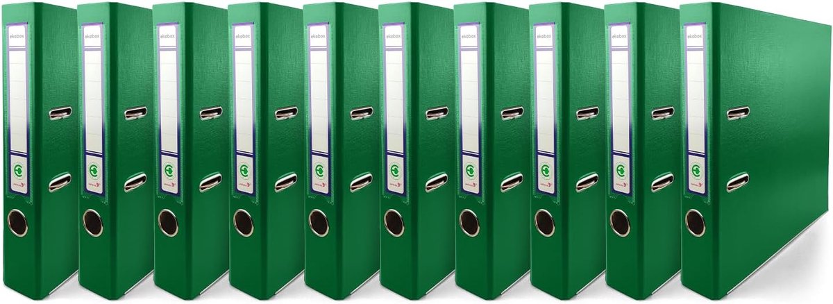 10x mappen groen 2-ringmap ecologische box organizer 5 cm A4 smal van karton voor plank mappen kantoor bureau