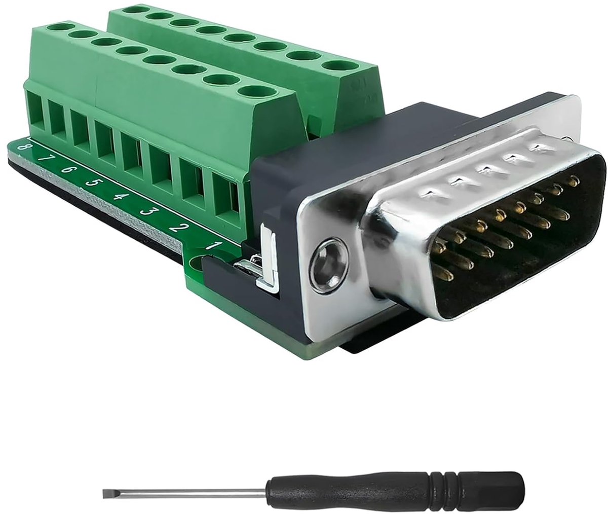 Adapter 15-polige stekker breakout adapter D-SUB RS-232 serieel naar 15-polig soldeervrij klemblok signaalmodule met geïsoleerde pad
