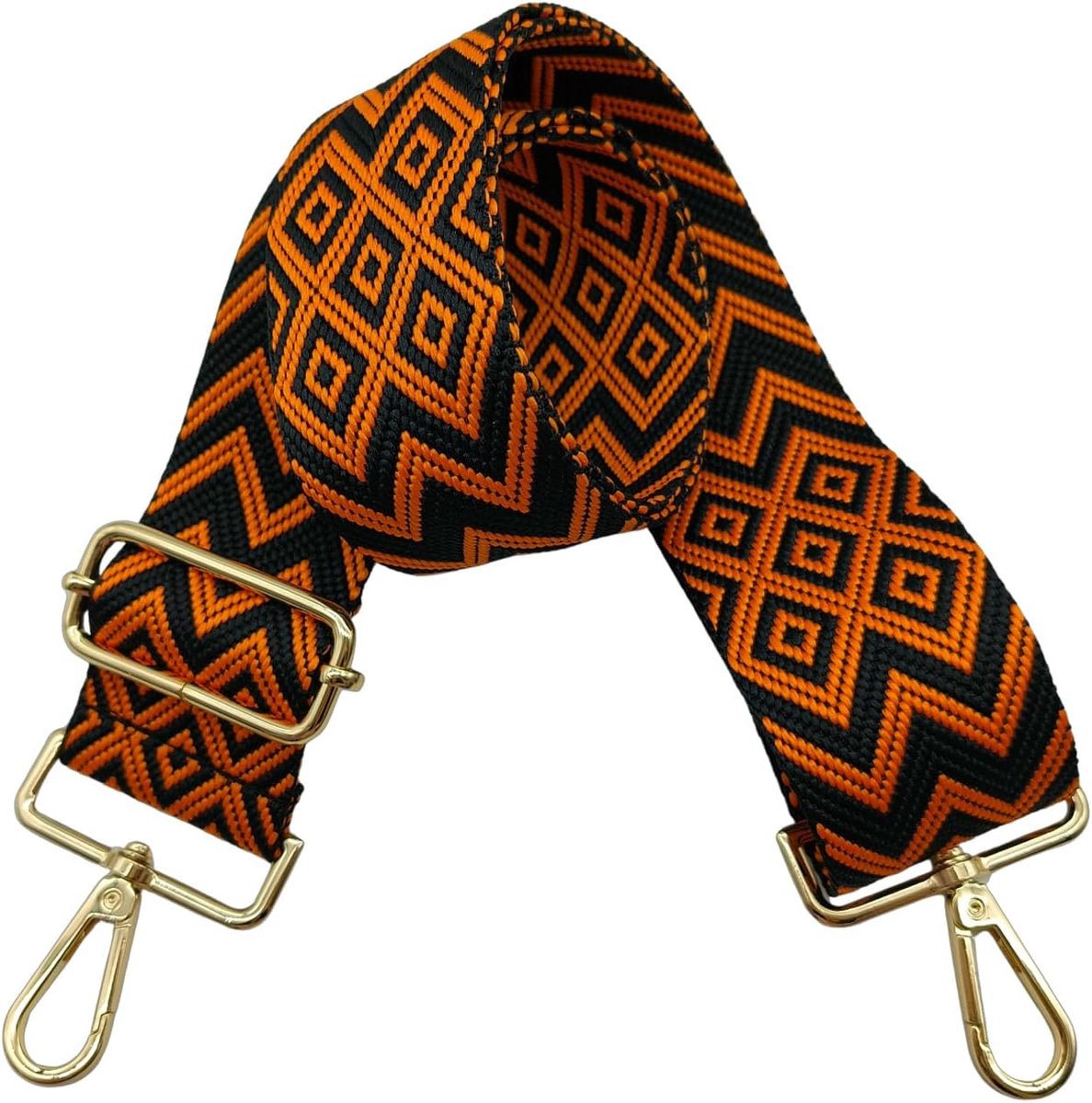 5 cm brede tasriem, verstelbare schouderriem voor tas, tassenriemen om te wisselen, gouden karabijnhaak, schouderriem voor dames, handtassen, crossbody, doe-het-zelf accessoires (zwart/oranje)