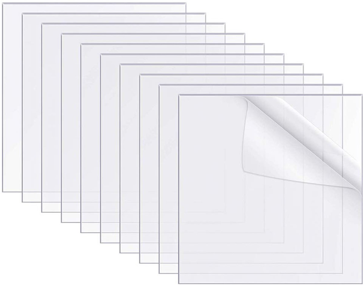 transparant, 100 x 100 mm, plexiglas voor fotolijst, fotolijst, beschermborden, projecttentoonstelling, schilderen, doe-het-zelfprojecten, 10 stuks