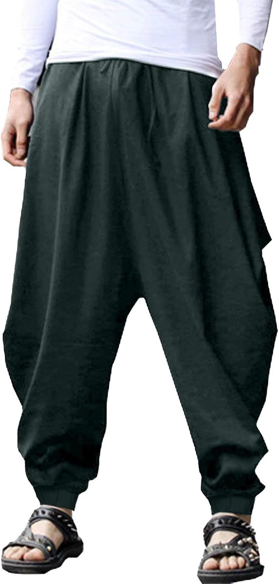 Harembroek voor heren, lange harembroek, baggy, met zakken, elastische tailleband